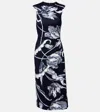 Erdem Floral-print Draped Sleeveless Midi Dress In Blue