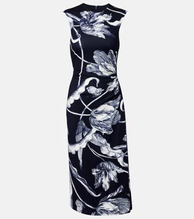 Erdem Floral-print Draped Sleeveless Midi Dress In Green