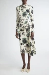 Erdem Draped Stretch-cady Midi Dress In Violetta Etching Winter White