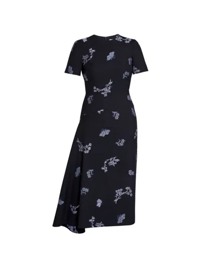 Erdem Draped Floral Midi Dress In Blue
