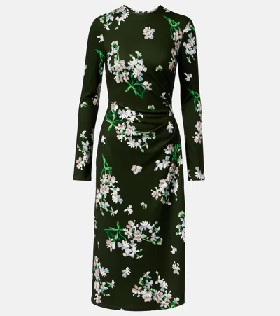 Erdem Floral Ponte Long-sleeve Midi Dress In Black