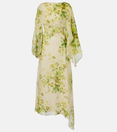 Erdem Floral Print Silk Creponne Draped Midi Dress In Multi