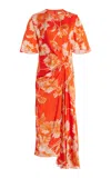 Erdem Draped Georgette Midi Dress In Red