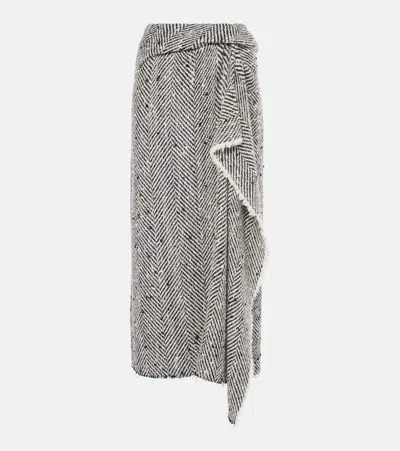 Erdem Draped Herringbone Midi Skirt In Grey