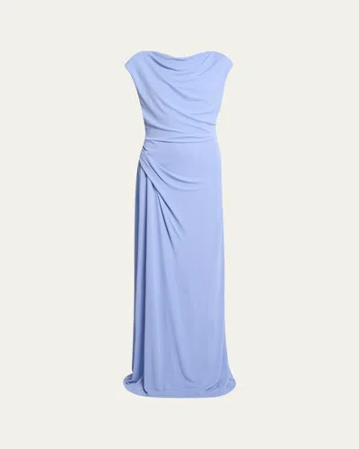 Erdem Draped Jersey Cap-sleeve Gown In Blue