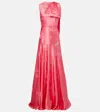 Erdem Asymmetric Drape Floral Silk Jacquard Gown In Pink