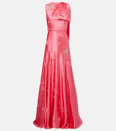 ERDEM DRAPED LINEN-BLEND JACQUARD GOWN