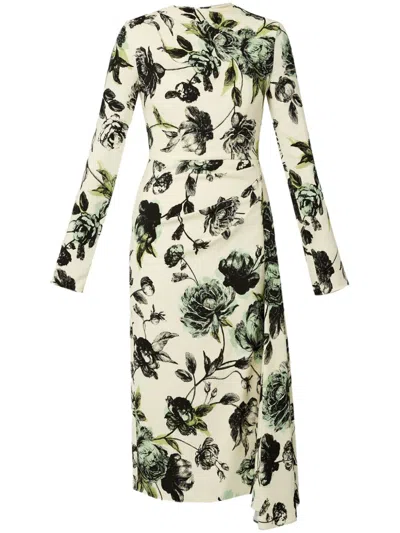 ERDEM DRAPED LONG-SLEEVE MIDI DRESS