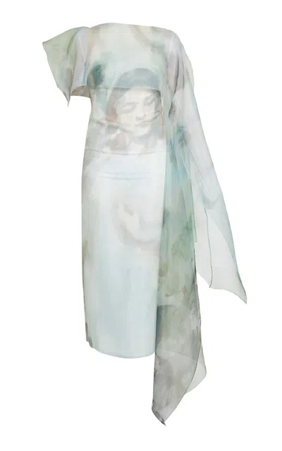 Erdem Draped Painting-printed Organza Cocktail Dress In Multi