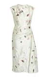 Erdem Draped Printed Midi Dress In Neutral