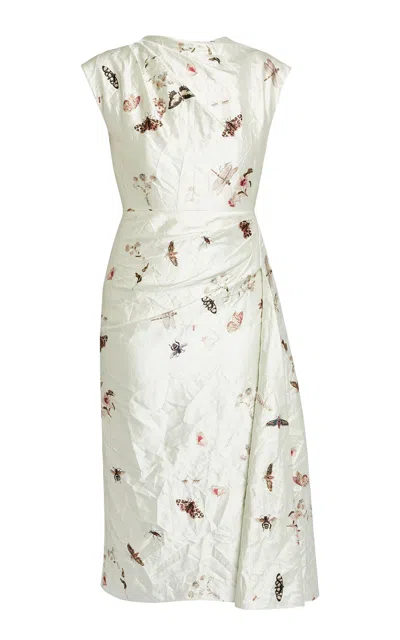 Erdem Draped Printed Midi Dress In Neutral