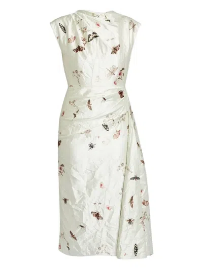 Erdem Draped Printed Midi Dress In White