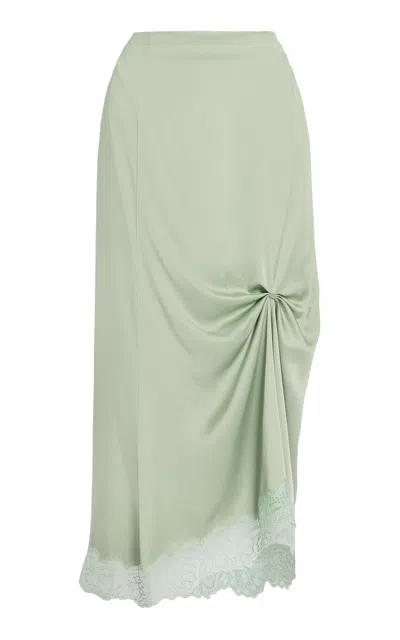 Erdem Draped Satin Cady & Lace Maxi Skirt In Green