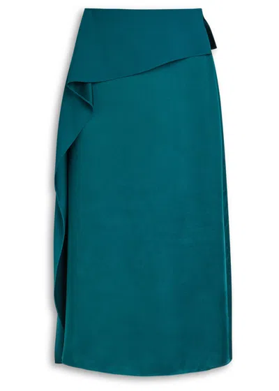 Erdem Draped Satin Midi Skirt In Green
