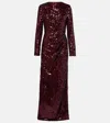 Erdem Draped Sequined Gown In Burgundy