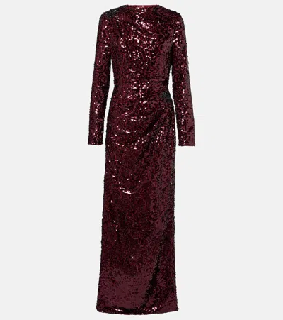 Erdem Draped Sequined Gown In Burgundy