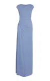 Erdem Draped Short-sleeve Gown In Blue
