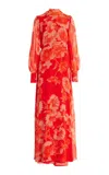 Erdem Draped Silk Voile Gown In Red