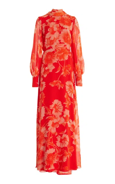 Erdem Draped Silk Voile Gown In Red