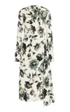 Erdem Draped Stretch-cady Midi Dress In Violetta Etching Winter White