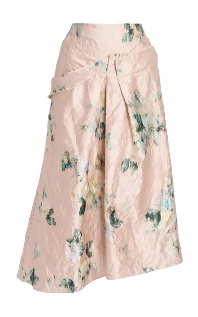 Erdem Draped Textured Satin Maxi Skirt In Pink