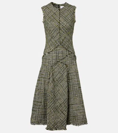 Erdem Draped Tweed Midi Dress In Green