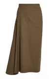 Erdem Draped Wool Midi Skirt In Green