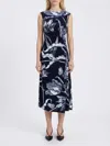 Erdem Floral-print Draped Sleeveless Midi Dress In Blue