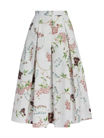 Erdem Chintz Floral Pleated Organic Cotton Poplin A-line Midi Skirt In Burgundy