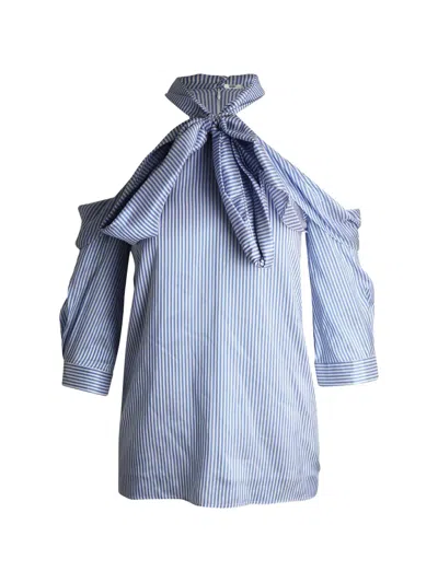 Pre-owned Erdem Elin Striped Cold-shoulder Top In Blue