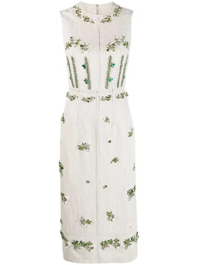 Erdem Ellery Crystal-embellished Linen Midi Dress In Nude