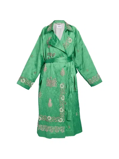 Erdem Crystal-embellished Textured-satin Coat In Green