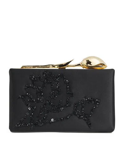 Erdem Embellished Bloom Clutch Bag In Black