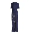 Erdem Embellished Satin Gown In Blue