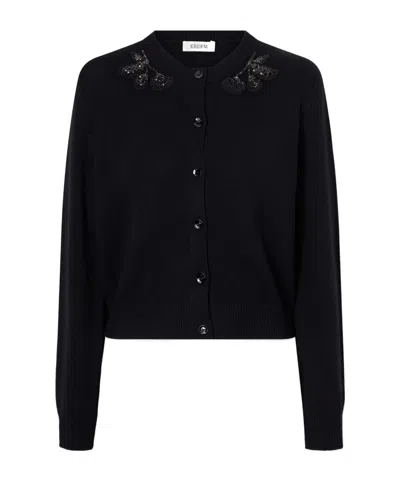 Erdem Embellished Merino Wool Cardigan In Black
