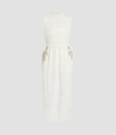 Erdem Embellished Cotton Guipure Sleeveless Midi Dress In Green