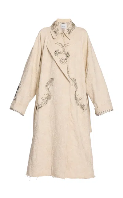 Erdem Embellished Cotton Jacquard Trench Coat In White
