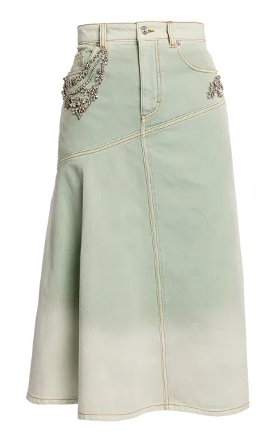 Erdem Embellished Cotton Midi Skirt In Green