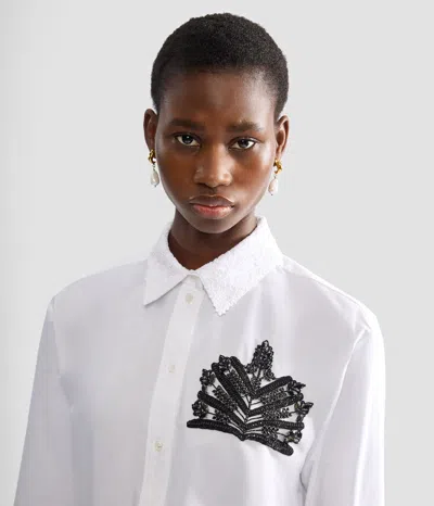 Erdem Embellished Lace-trimmed Organic Cotton-poplin Shirt In White