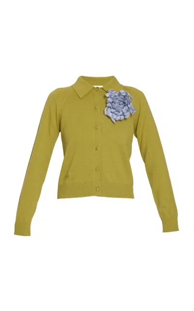 Erdem Embellished Cotton Wool Cardigan In Green