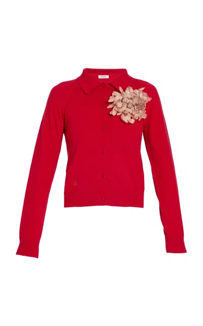 Erdem Embellished Cotton Wool Cardigan In Red