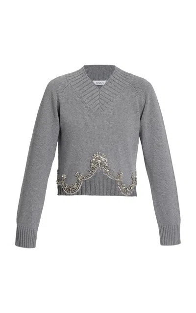 Erdem Embellished Cotton-cashmere Sweater In Gray