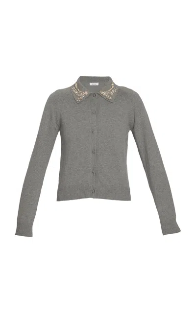 Erdem Embellished Cotton-wool Cardigan In Gray