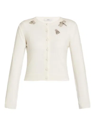 Erdem Embellished Crew Neck Cardigan In White