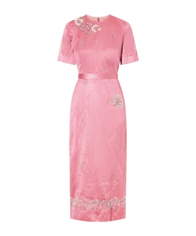 Erdem Embellished Crinkled-satin Midi Dress In Pink