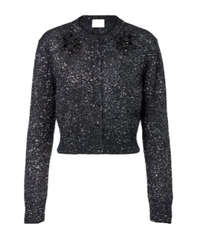Erdem Embellished Cropped Alpaca-blend Cardigan In Black