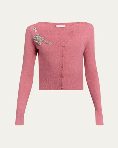 Erdem Embellished Cropped V-neck Cardigan In Pink