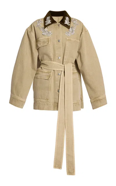 Erdem Embellished Denim Jacket In Neutral