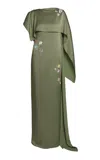 Erdem Embellished Draped Gown In Green