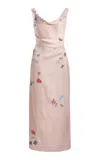 Erdem Embellished Draped Midi Cocktail Dress In Pink